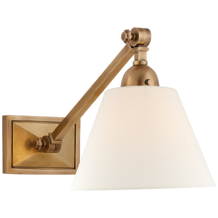 Antique Brass Swing Arm Wall Light with White Shade