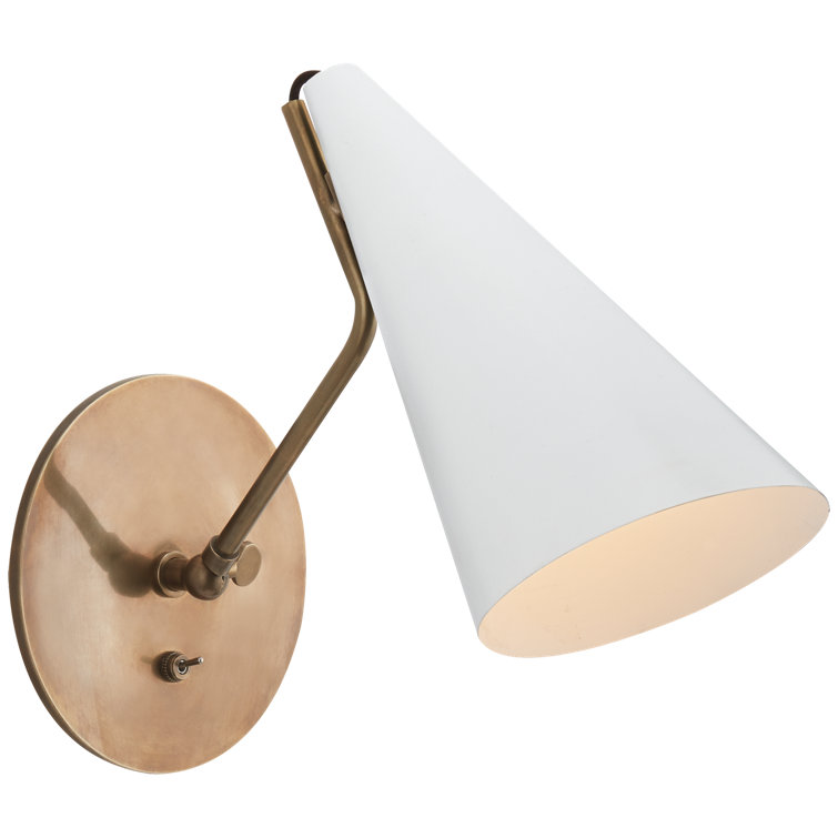 Clemente Adjustable Antique Brass Wall Sconce with Plaster White Shade
