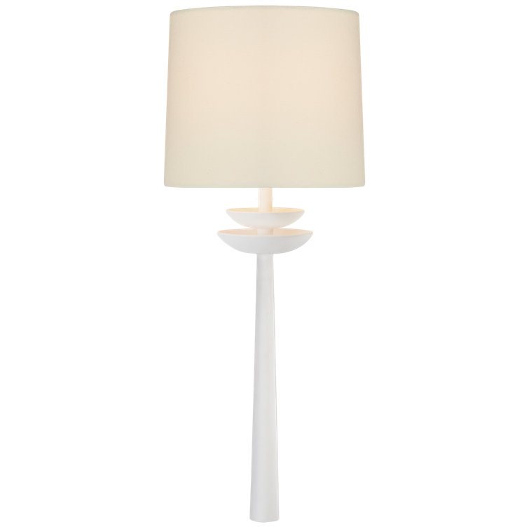 Matte White 19" Metal Wall Sconce with Linen Shade