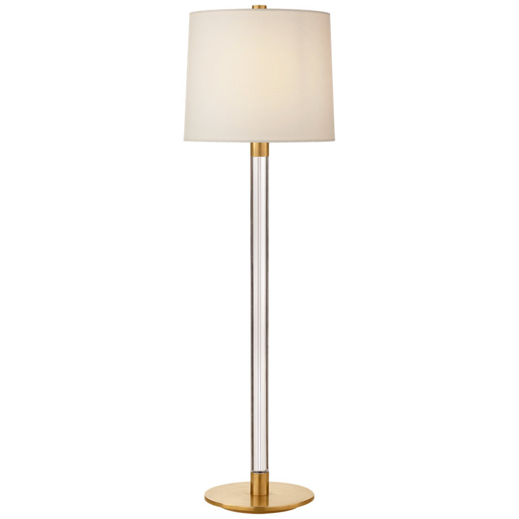 Tall Crystal and Antique Brass Buffet Lamp with Linen Shade