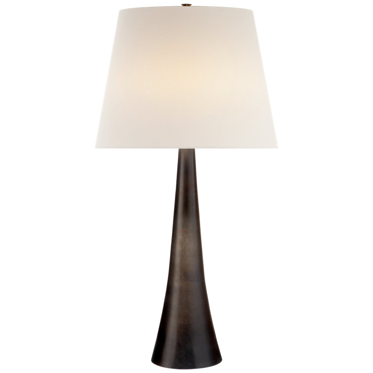Dover Aged Iron Outdoor Desk Lamp with Linen Shade