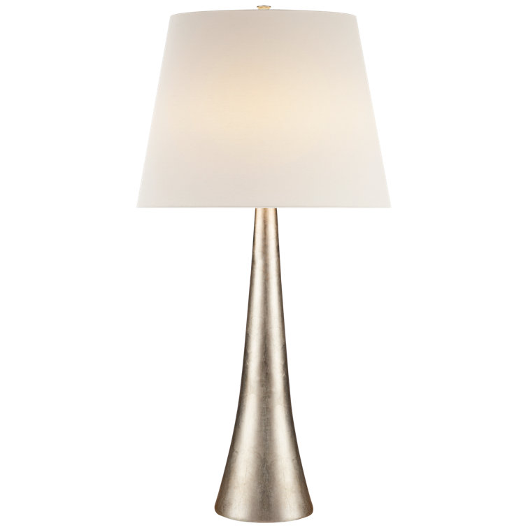 Adjustable Burnished Silver Leaf Table Lamp with Linen Shade
