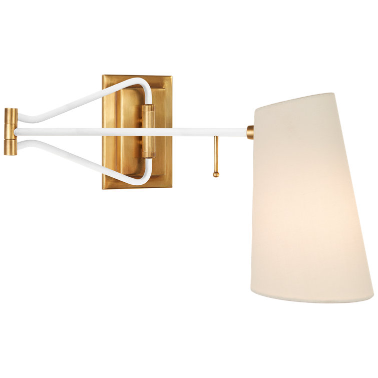 Keil 10'' White and Antique Brass Adjustable Swing Arm Wall Sconce