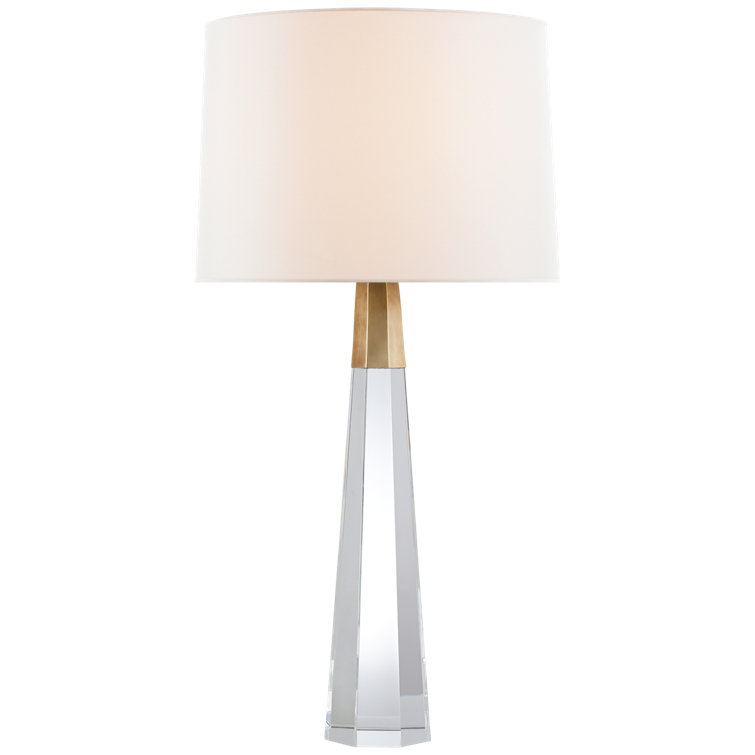 Hexagonal Elegance Linen Shade Outdoor Brass & Crystal Table Lamp