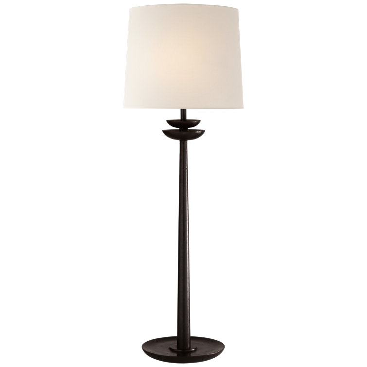 Edison Aged Iron Outdoor Buffet Table Lamp with White Linen Shade
