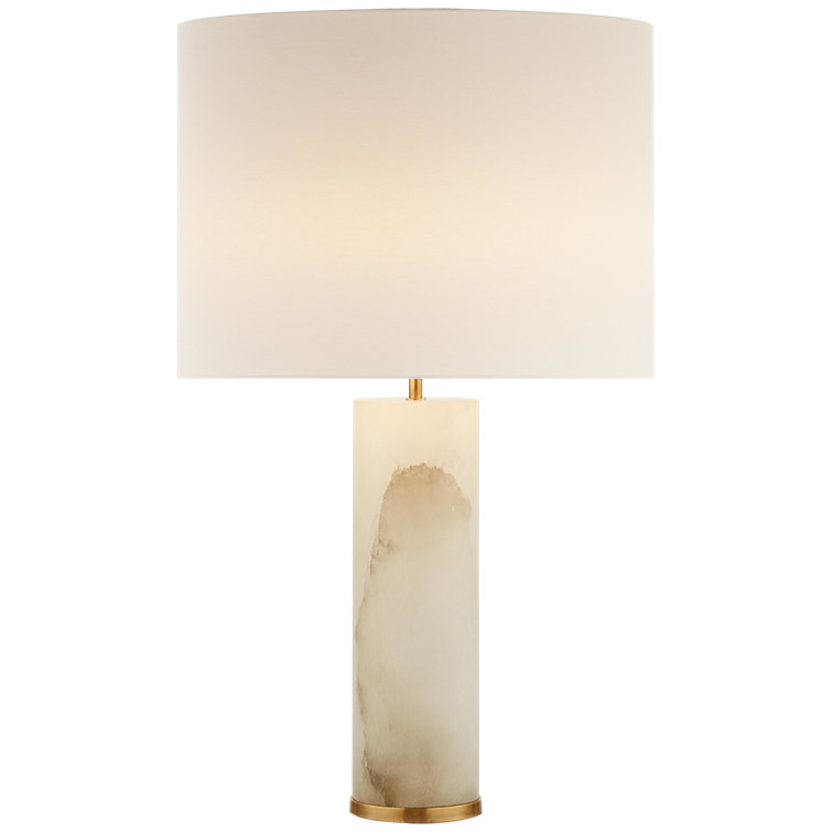 Edison-Inspired Alabaster and Brass Table Lamp with Linen Shade