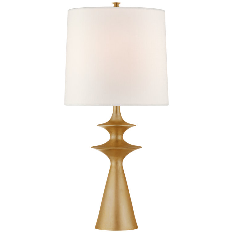 Elegant Outdoor Gilded Table Lamp with White Linen Shade, 31 in
