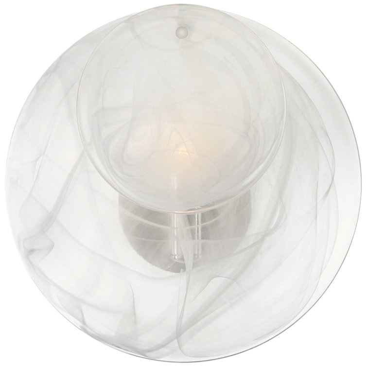 Polished Nickel Cylinder Sconce with White Strie Glass