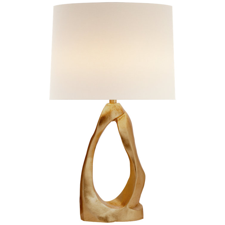 Gilded Abstract Outdoor Table Lamp with Linen Shade