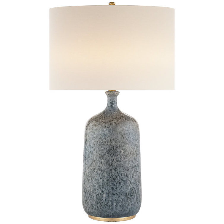 Edison Blue Ceramic Outdoor Table Lamp with Linen Shade