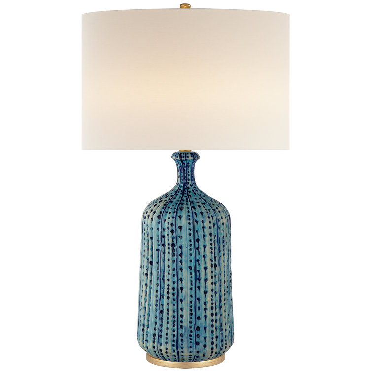 Edison Blue Porcelain Outdoor Table Lamp with Linen Shade