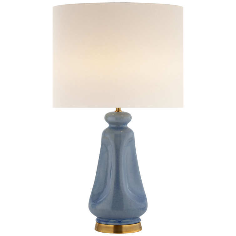 Polar Blue Crackle Ceramic Table Lamp with Linen Shade