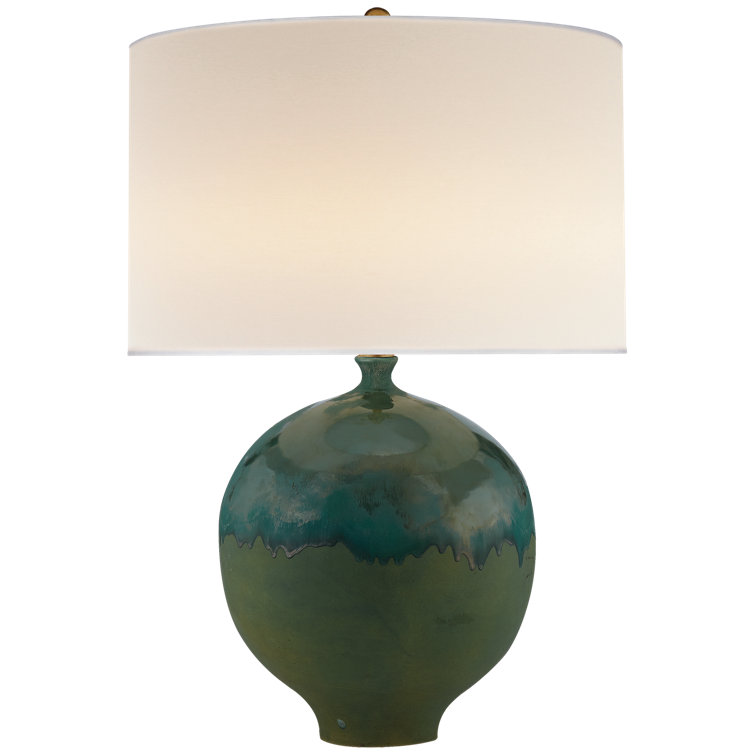 Volcanic Verdi Ceramic Table Lamp with Linen Shade