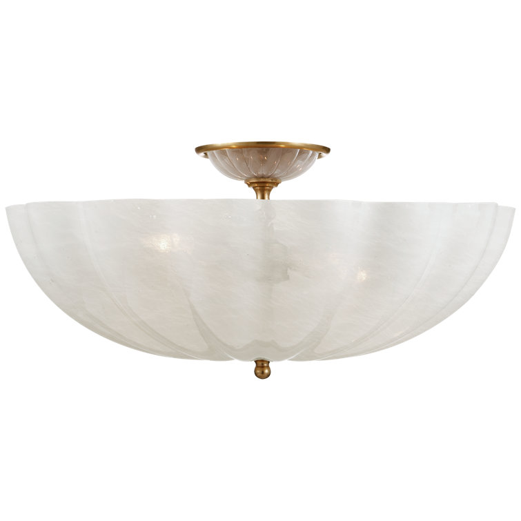 Antique Brass and White Glass 4-Light Semi Flush Mount