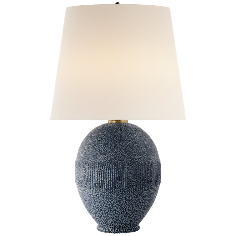 Beaded Blue Ceramic Table Lamp with Linen Shade