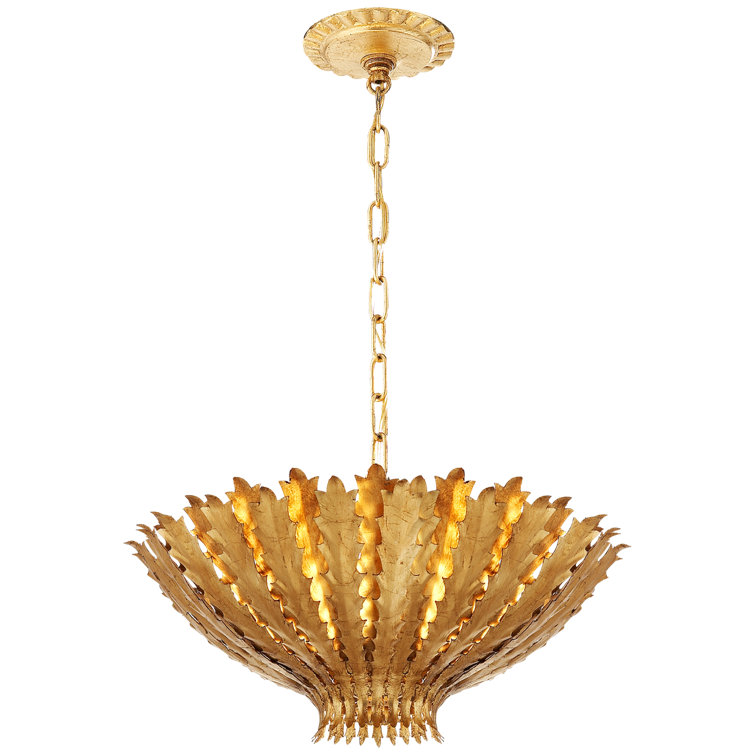 Gold Sculpted Metal Leaf 3-Light Pendant Chandelier