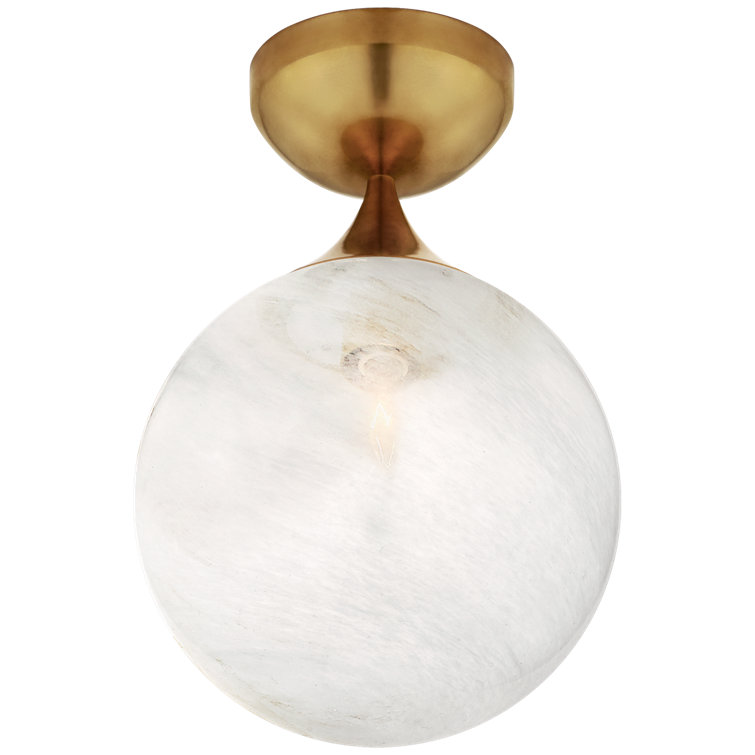 Antique Brass and White Glass Globe Flush Mount Light
