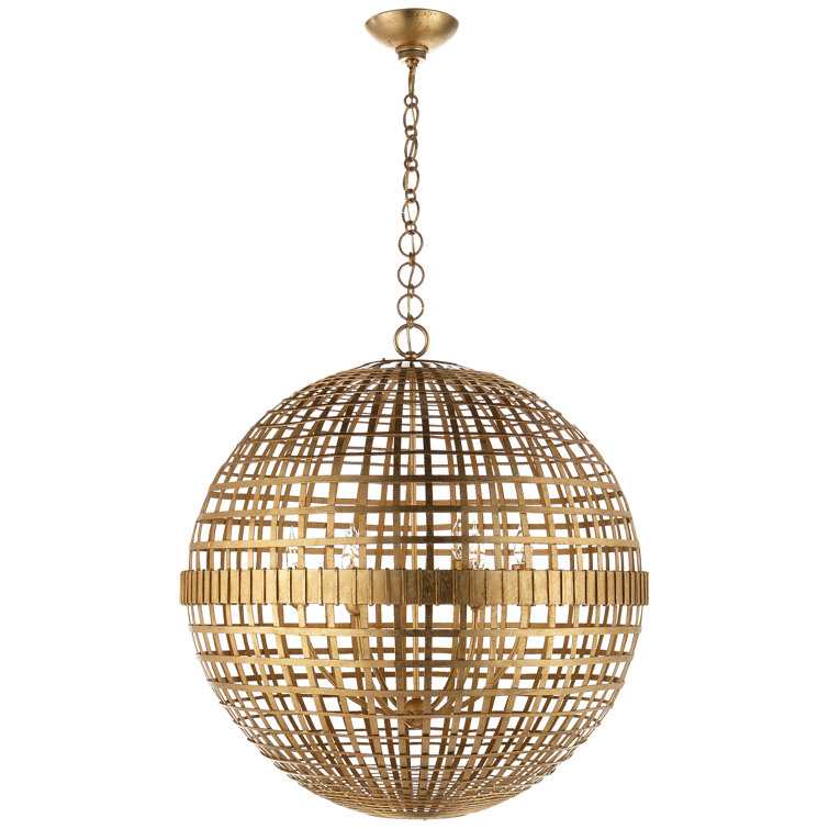Gold Openwork Globe Chandelier with Crystal Accents