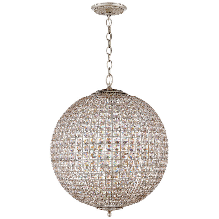 Burnished Silver Leaf Globe Crystal Chandelier