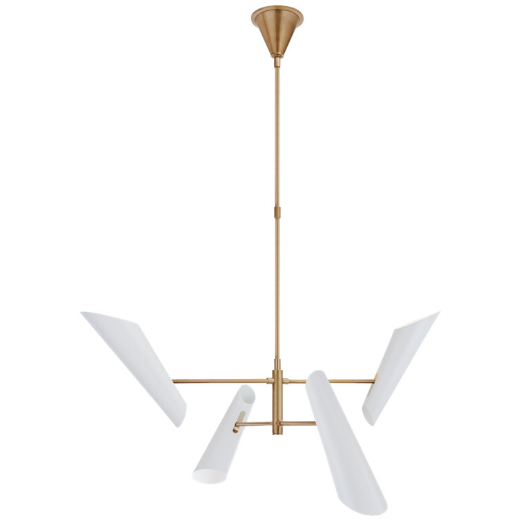 Franca Mid-Century Modern 4-Light Brass and Crystal Chandelier