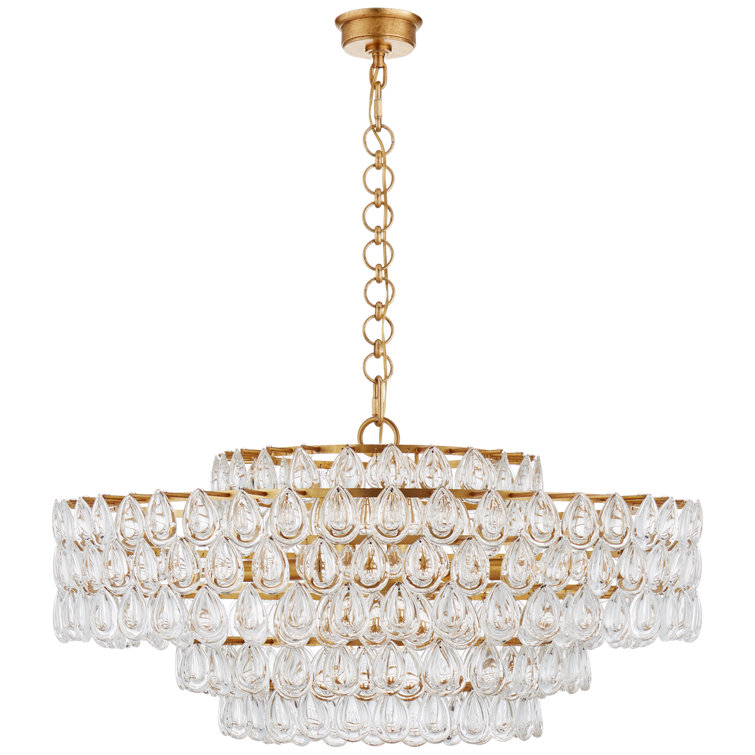 Gold Crystal Teardrop 12-Light Candle Chandelier