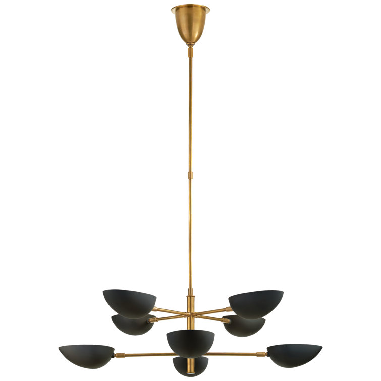 Antiqued Brass Two-Tier Chandelier with Black Shades