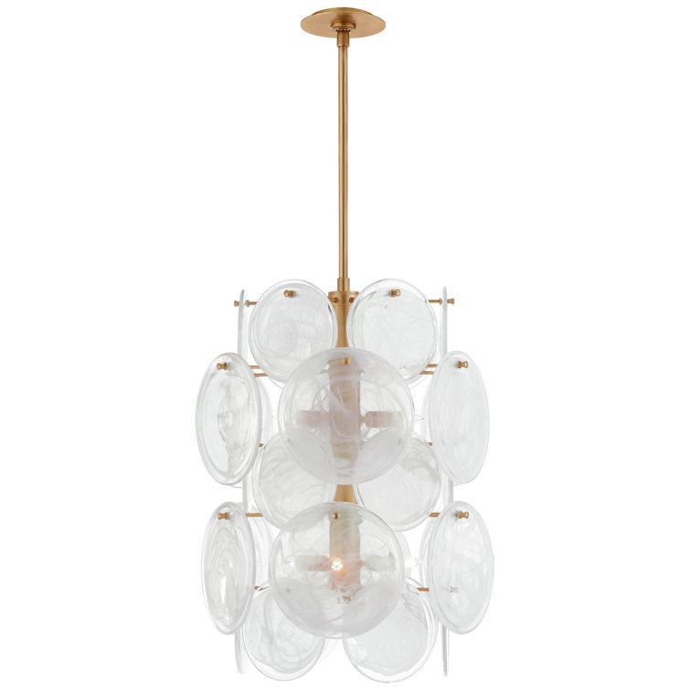 Gold and White Strie Glass Barrel Chandelier