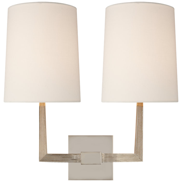 Polished Nickel Double Light Wall Sconce with Drum Shades