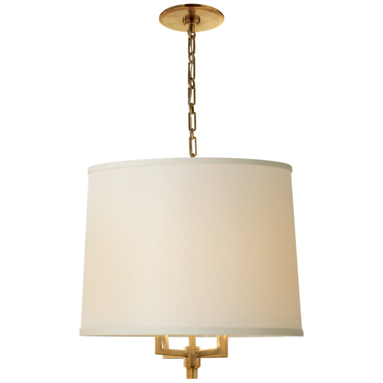 Soft Brass Drum Chandelier with Creamy Silk Shade