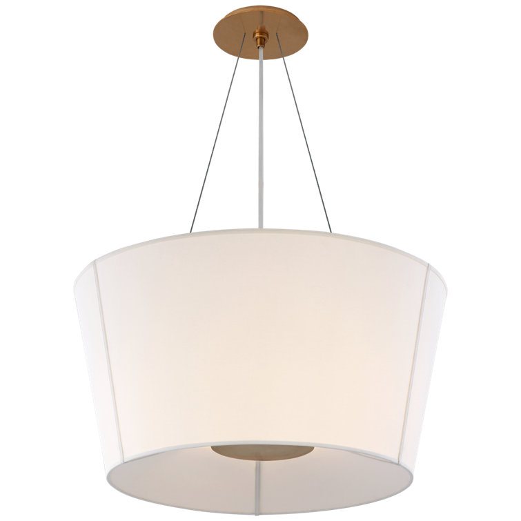 Soft Brass 26" Drum Pendant Light with White Shade