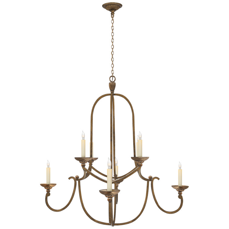 Elegant Crystal 8-Light Gold Iron Chandelier with Candle Shades