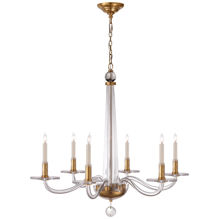 Antique Brass and Glass 6-Light Candle Chandelier