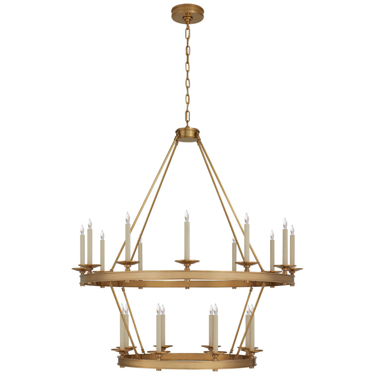 Launceton Antique-Burnished Brass 20-Light Crystal Candle Chandelier