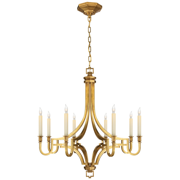 Antique Brass 8-Light Candle Chandelier with Crystal Accents