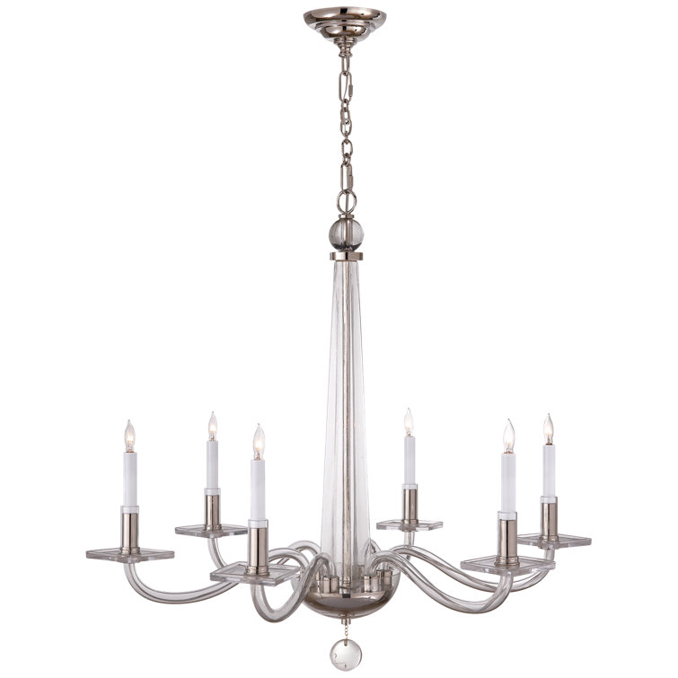 Elegant Polished Nickel 6-Light Chandelier with Crystal Accents