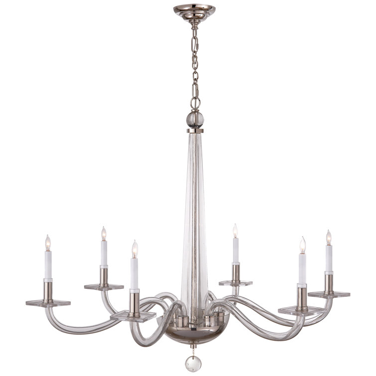 Elegant Robinson Polished Nickel & Crystal Glass Chandelier