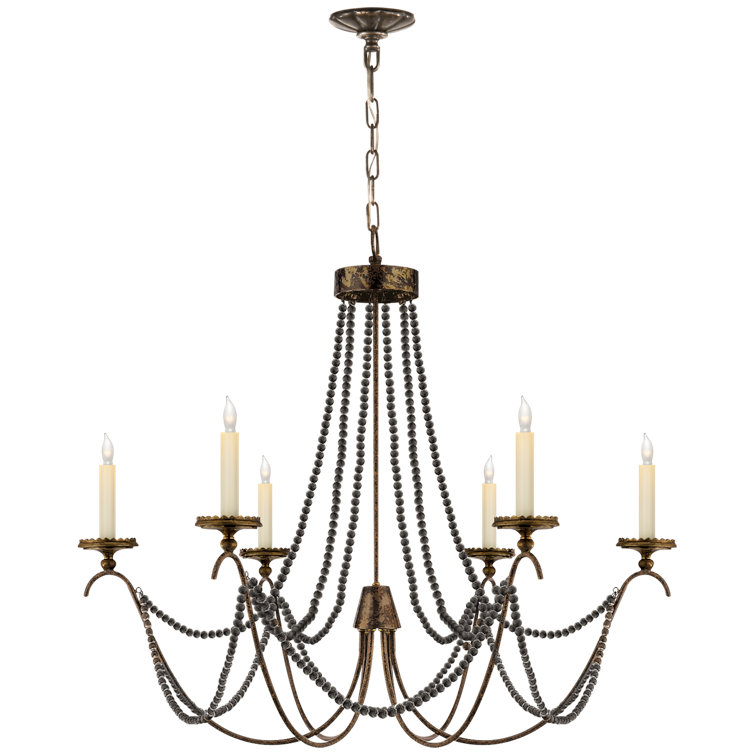 Brass Beaded 6-Light Chandelier with Plug-in Option