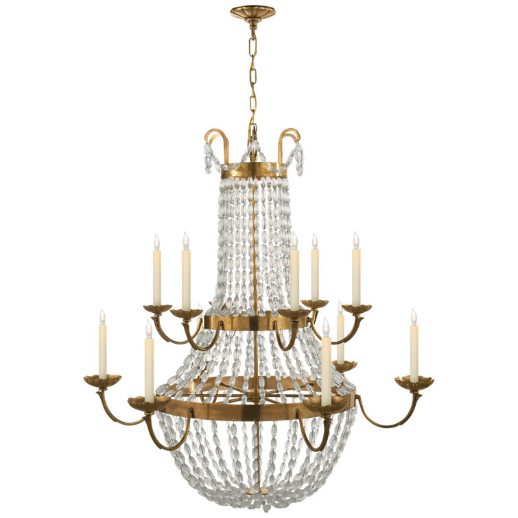 Antique Brass and Crystal 12-Light Candle Chandelier