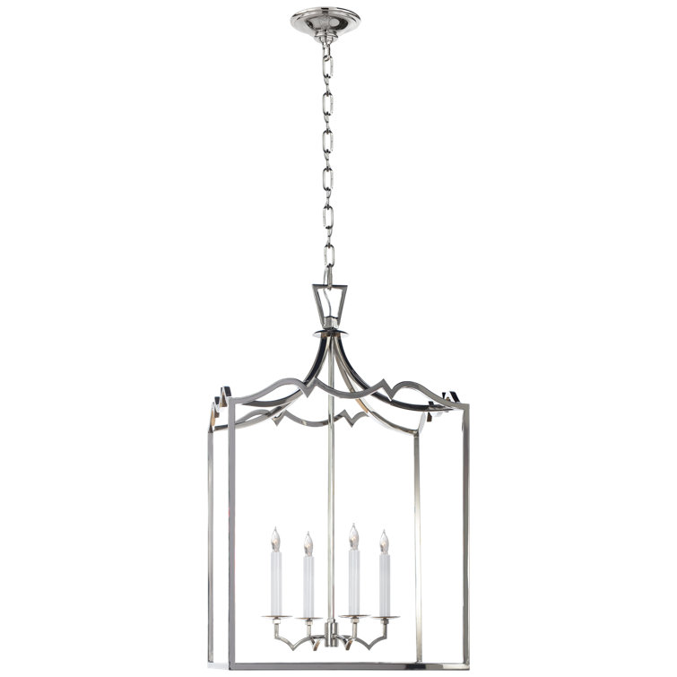 Elegant Baroque-Inspired Polished Nickel & Crystal 4-Light Lantern