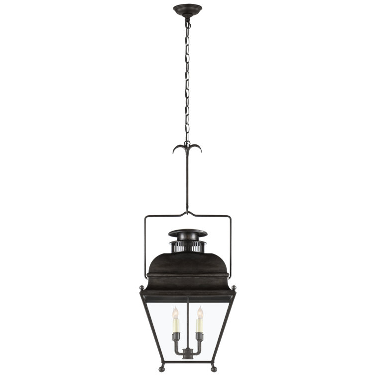 Aged Iron Glass 4-Light Indoor/Outdoor Pendant