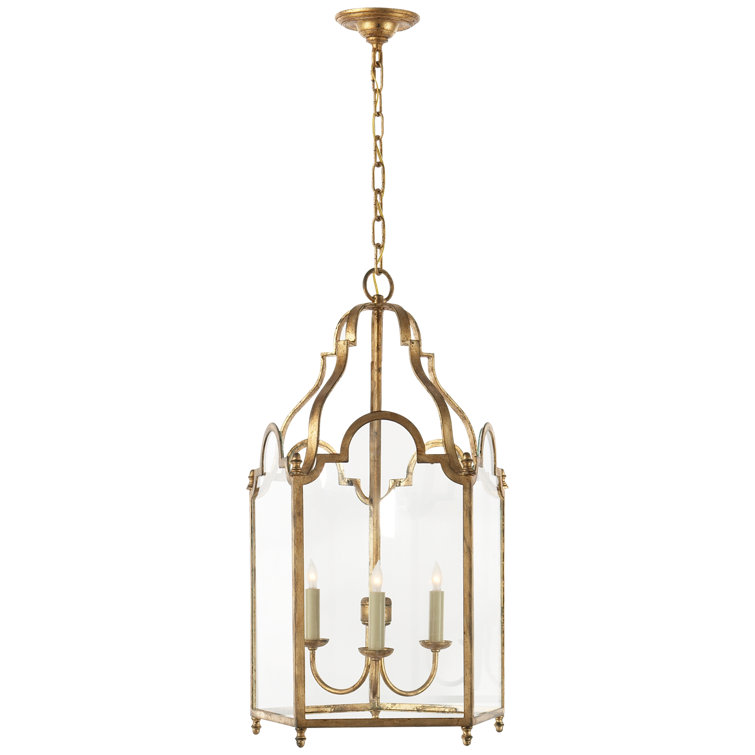 French Market Gilded Iron and Glass 3-Light Chandelier