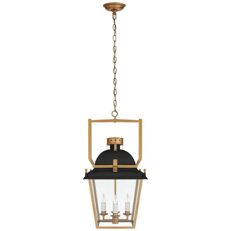 Coventry Matte Black and Brass 4-Light Glass Lantern