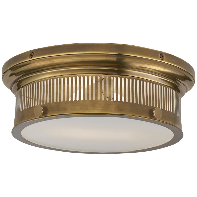 Alderly Antique Brass 16" Flush Mount Ceiling Light with White Glass