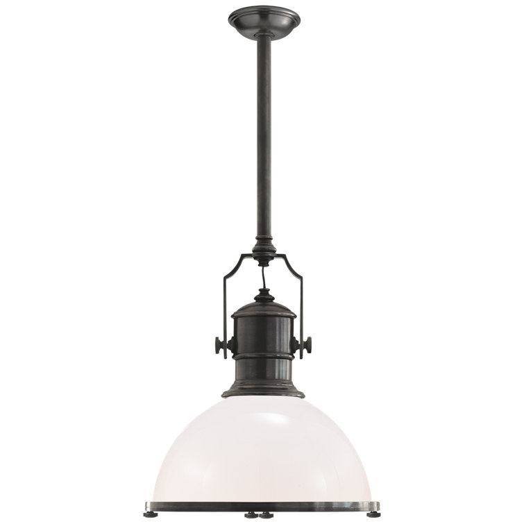 Country Industrial 28" Bronze & Polished Nickel Bowl Pendant Light