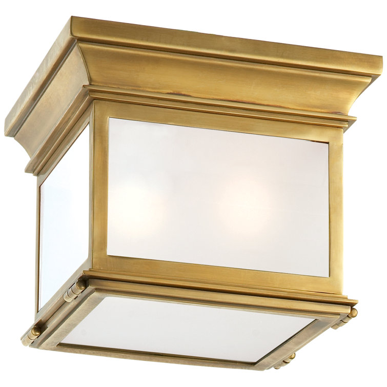 Antique-Burnished Brass and Glass 3-Light Flush Mount Fixture