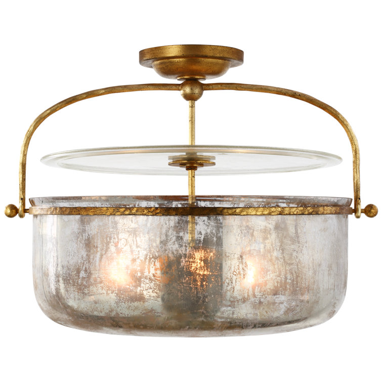 Gilded Iron and Mercury Glass Drum Ceiling Light