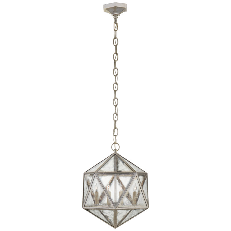 Zeno 18 Facet Hedron Silver Glass Pendant Lantern 20"x16"