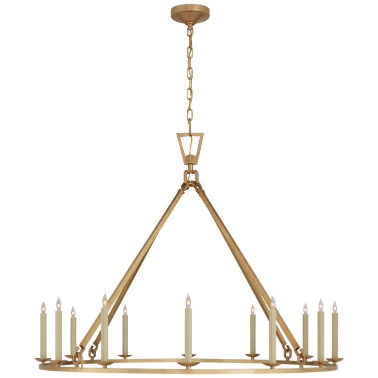 Antique Brass 12-Light Candle Chandelier with Crystal Accents