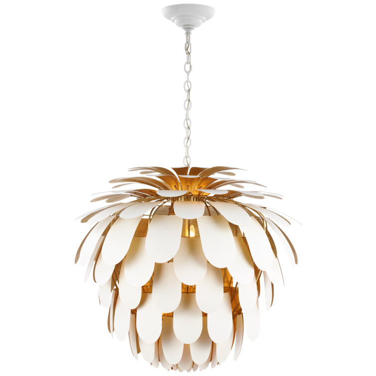 White and Gold Layered Metal 6-Light Chandelier