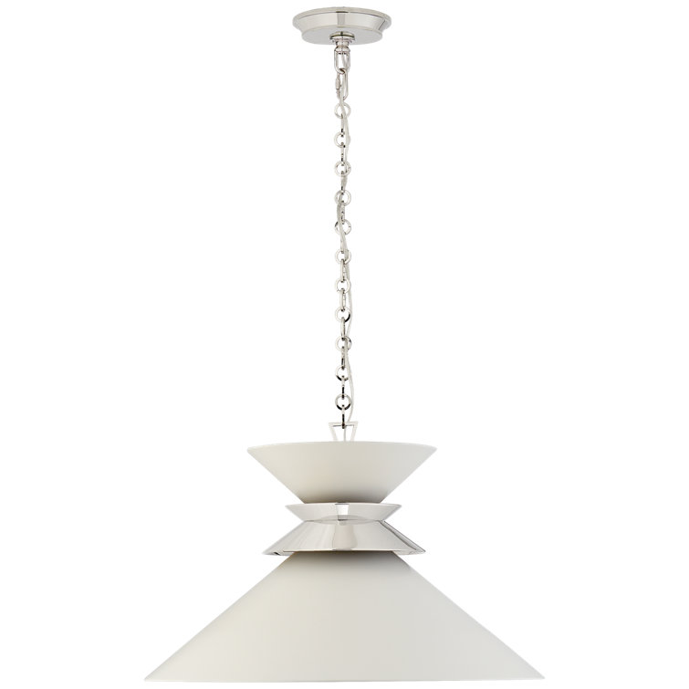 Large Polished Nickel and Matte White Indoor Pendant Light